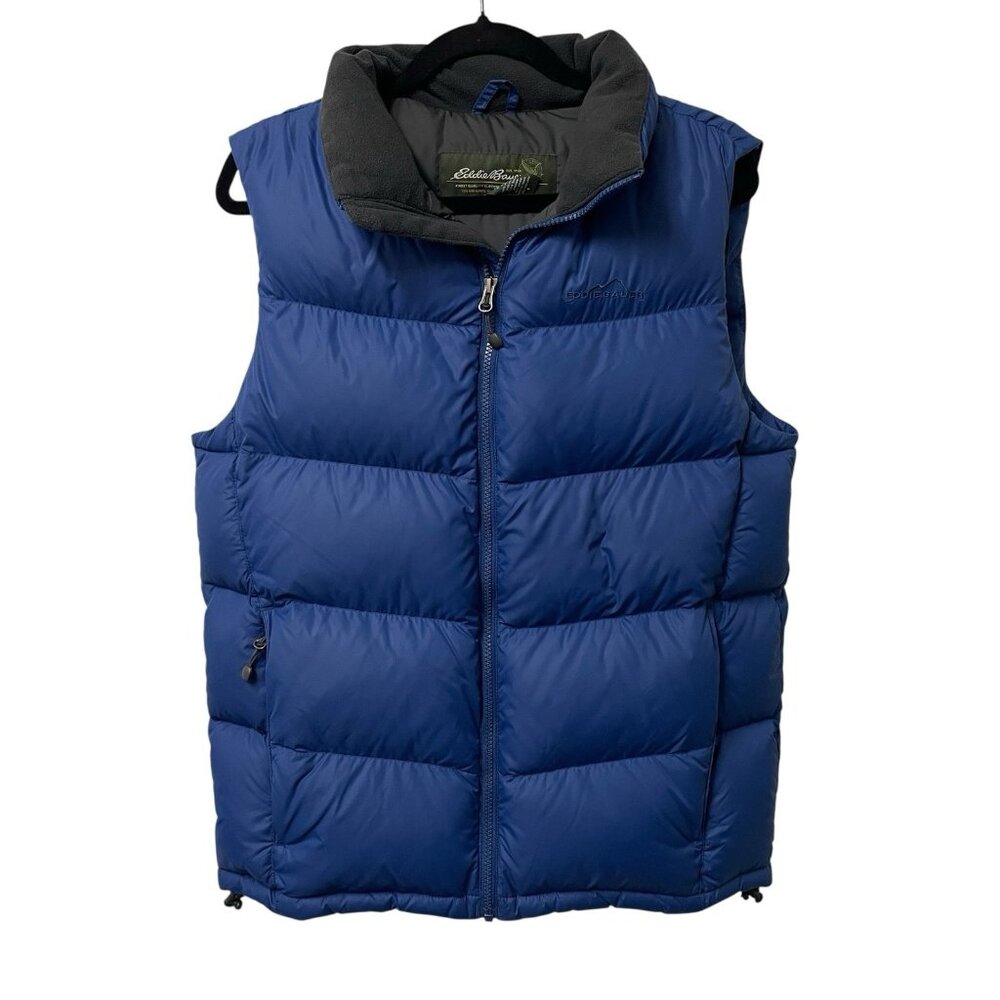 EDDIE BAUER PUFFER VEST PLEATED GOOSE DOWN 700 FILL POWER MENS S BLUE OUTDOORS
